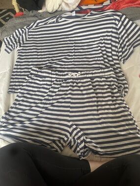 Old Navy Striped Navy and White Two-Piece Pajama Set